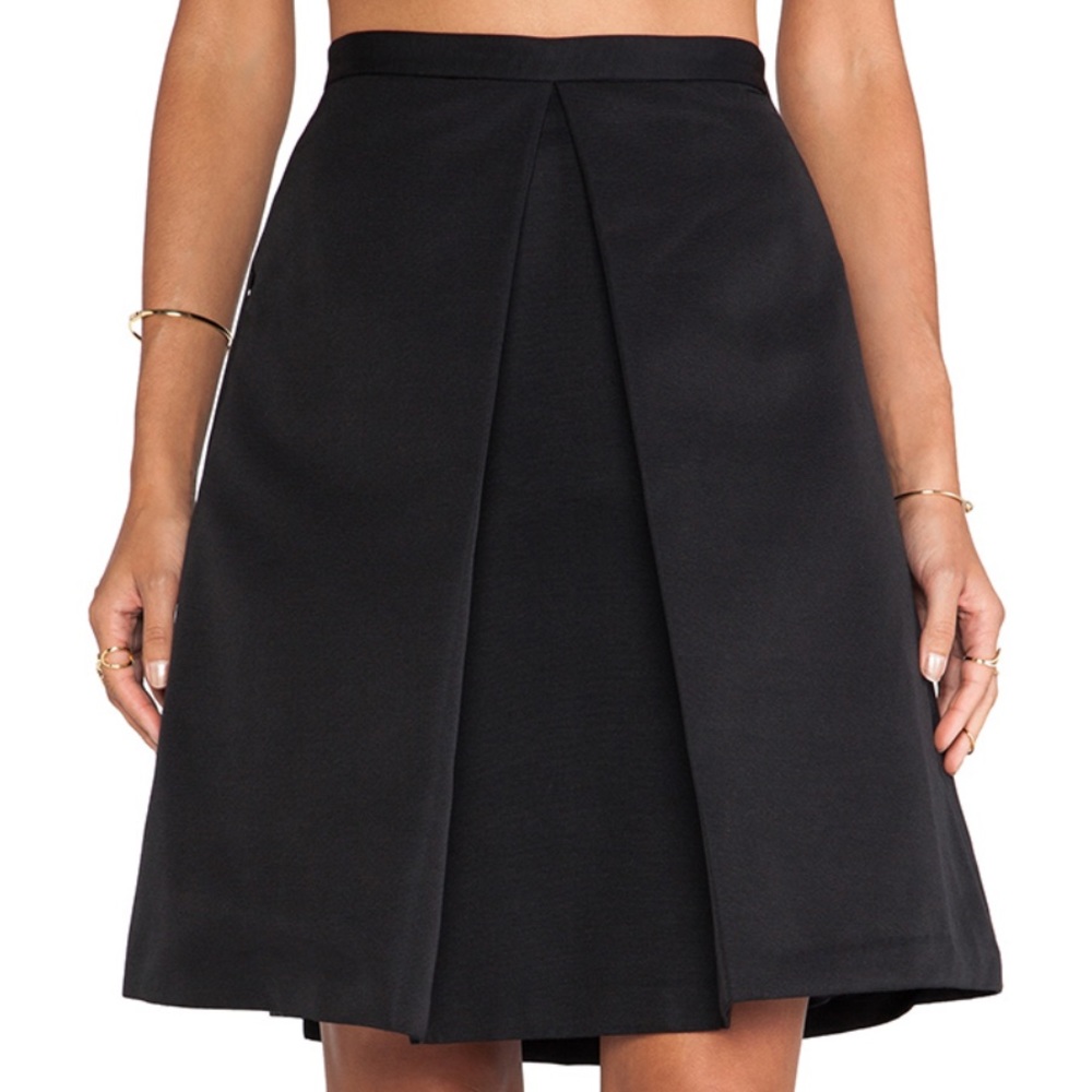 Tibi Black Katia Faille Pleated A-line Skirt